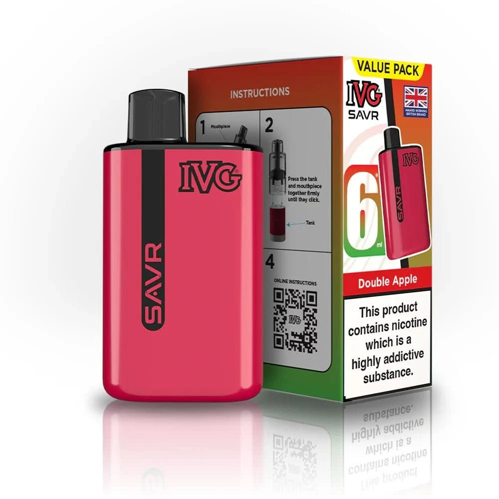 IVG SAVR 3000 Disposable Starter Vape Device - Pack of 5 - Eliquid Base - Double Apple